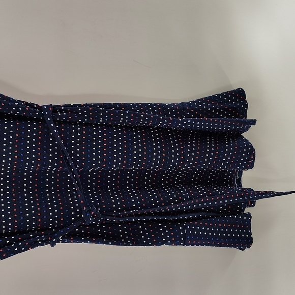 LOFT Pullover Dress Size XL Red White And Blue Swiss Dot With Belt Ruffle Hem - Picture 3 of 9
